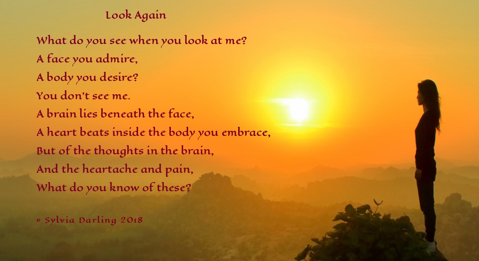 A woman looking out into sunset.